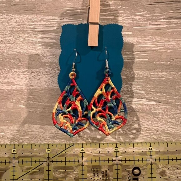 Homemade Multicolored Lace Teardrop Earrings - Picture 6 of 7
